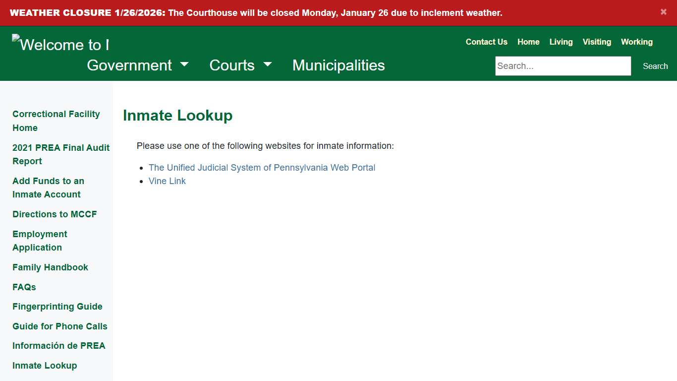 Mifflin County - Inmate Lookup
